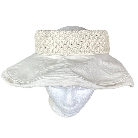 Wallaroo Floppy Canvas Wide Brim Open Top Sun Hat Cotton Macrame Off White 268A - Picture 1 of 8